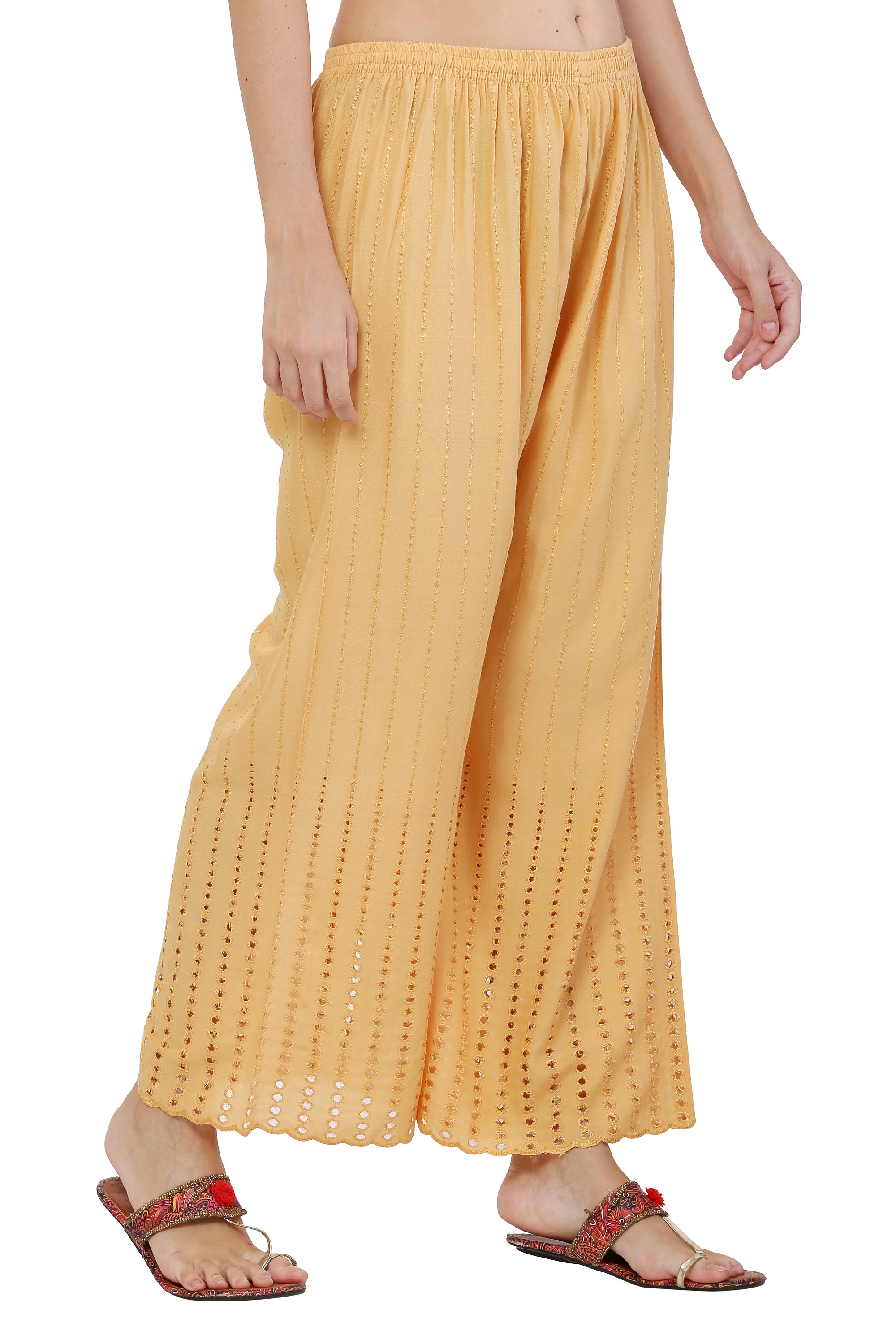 PAVONINE Beige Color Goti Aari Work Rayon Fabric Sharara For Women - Distacart