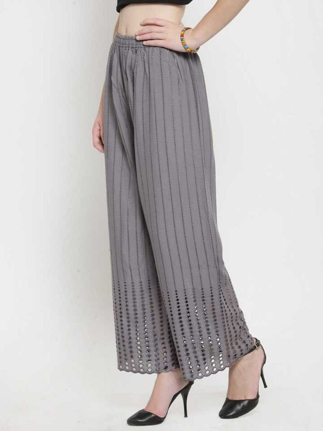 PAVONINE Grey Color Goti Aari Work Rayon Fabric Palazzo For Women - Distacart