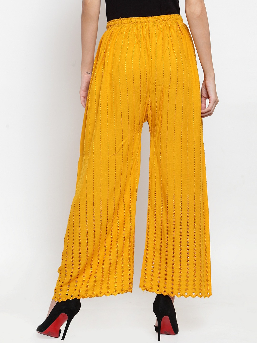 PAVONINE Mustard Color Goti Aari Work Rayon Fabric Palazzo For Women - Distacart