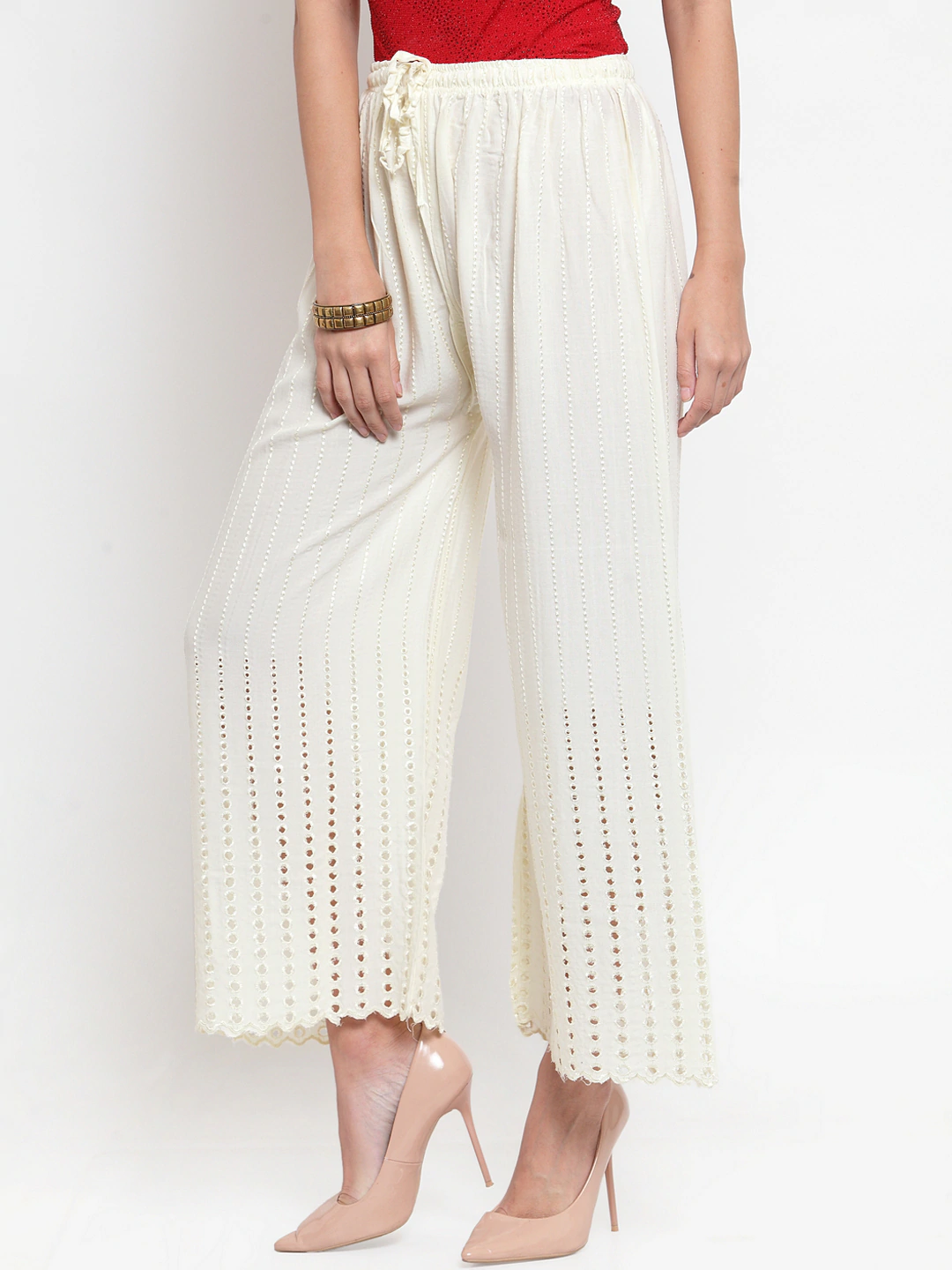 PAVONINE Off-White Color Goti Aari Work Rayon Fabric Sharara For Women - Distacart