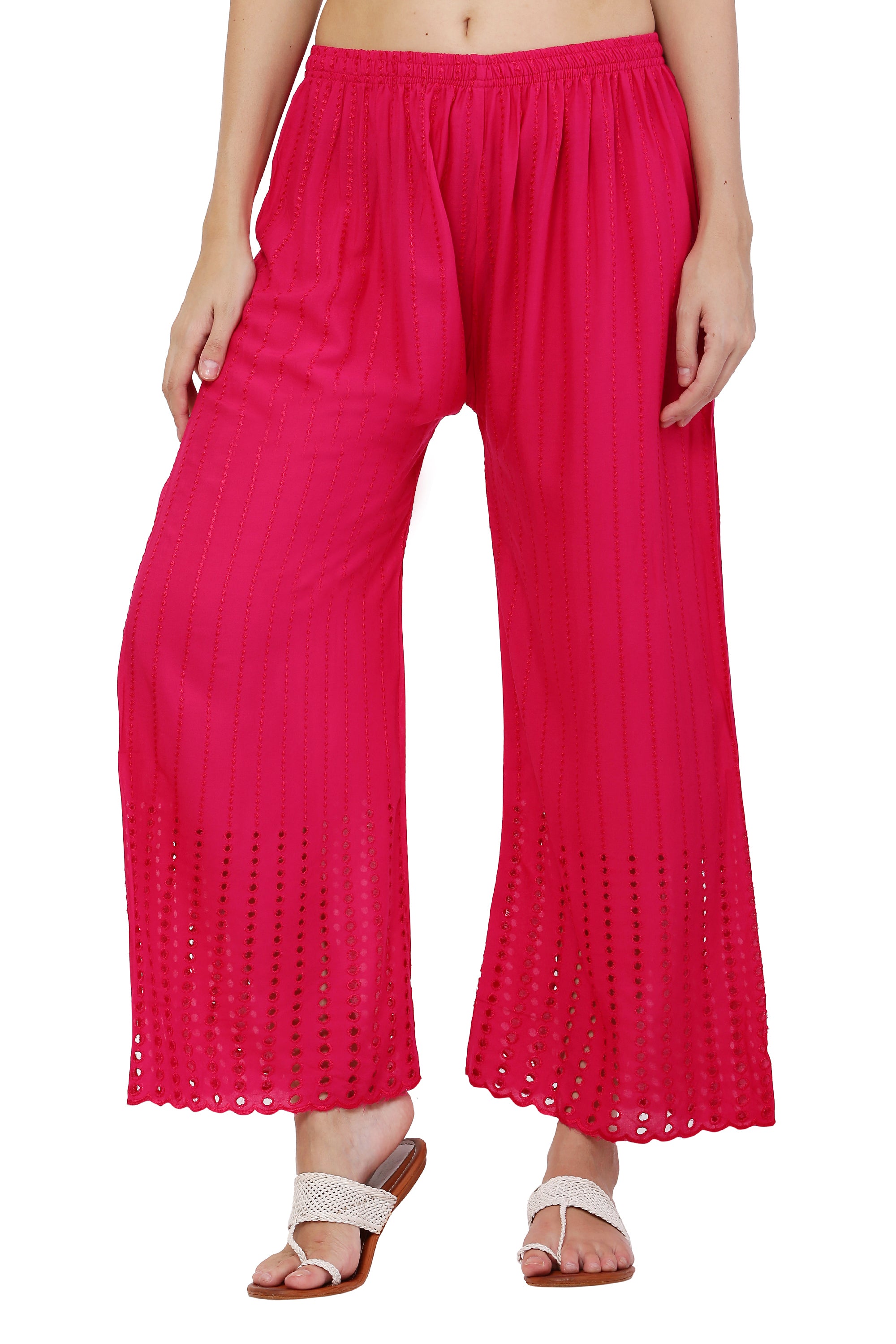 PAVONINE Rani Color Goti Aari Work Rayon Fabric Palazzo For Women - Distacart