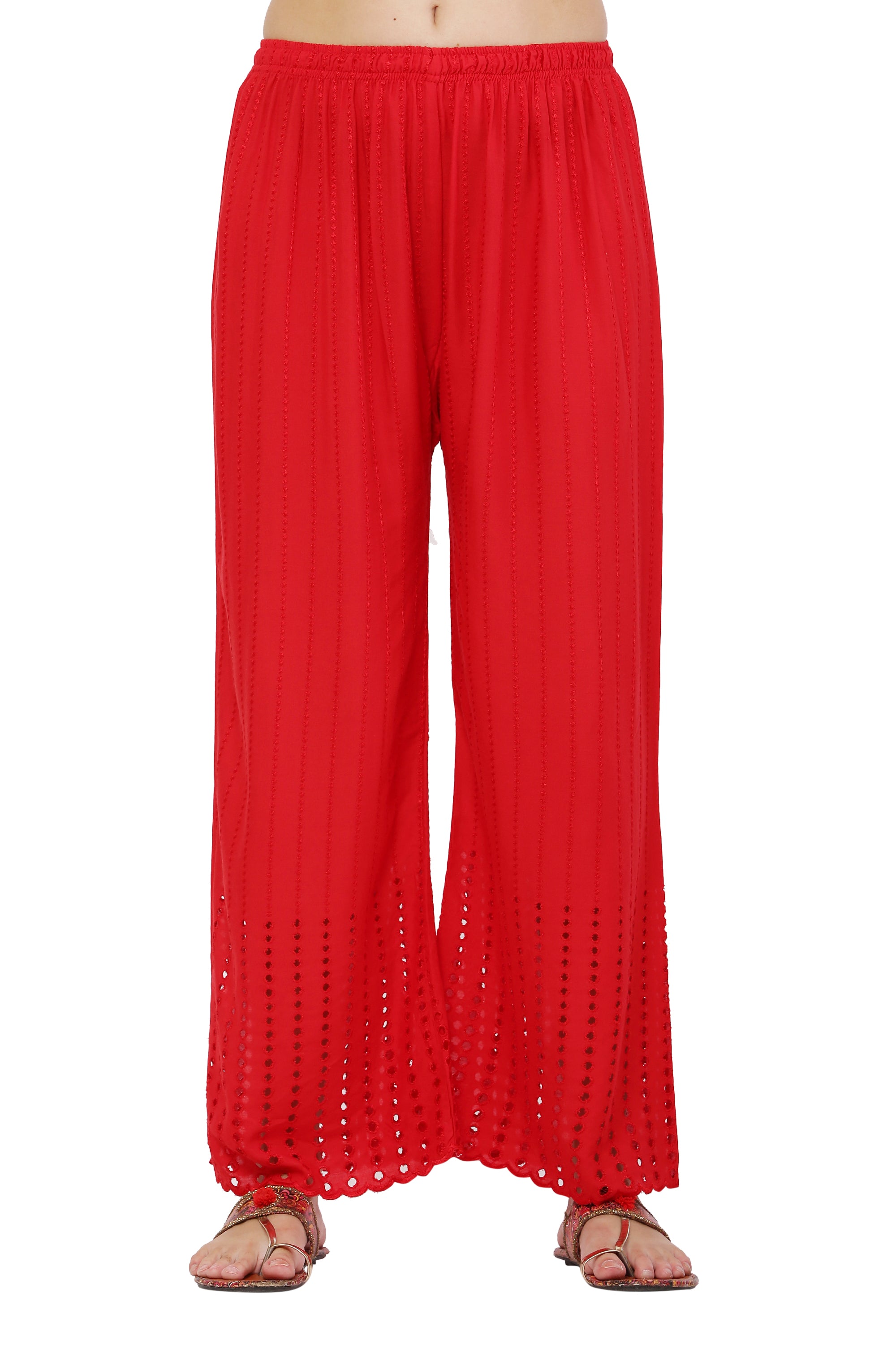 PAVONINE Red Color Goti Aari Work Rayon Fabric Sharara For Women - Distacart