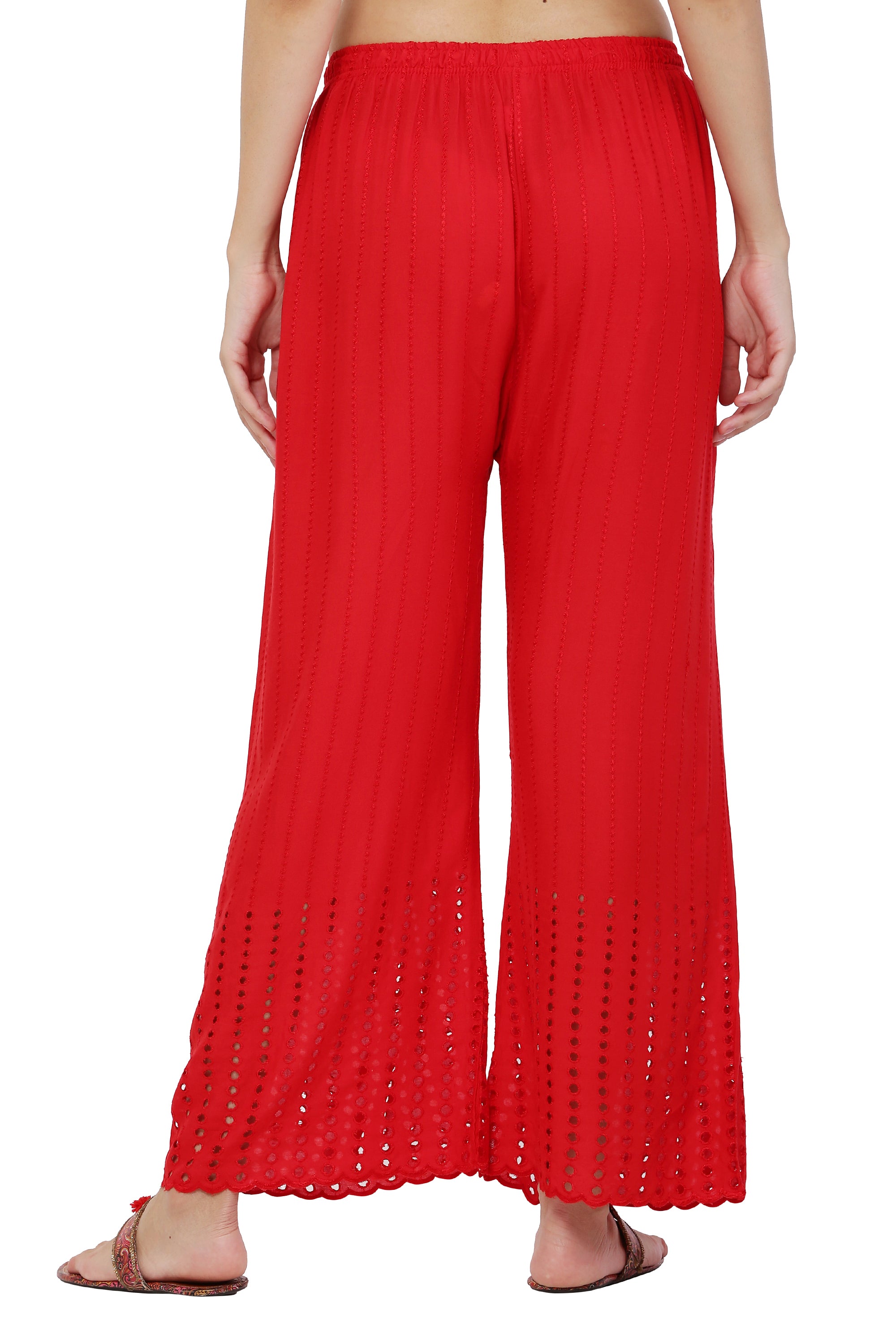 PAVONINE Red Color Goti Aari Work Rayon Fabric Palazzo For Women - Distacart