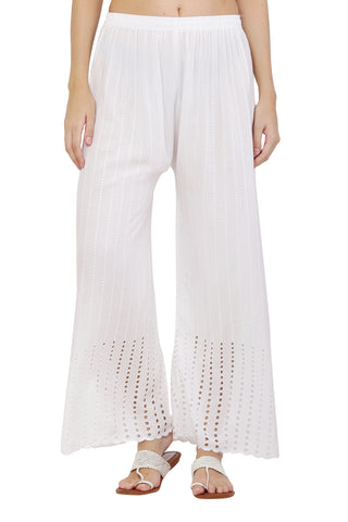 PAVONINE White Color Goti Aari Work Rayon Fabric Palazzo For Women - Distacart