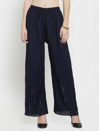 PAVONINE Navy Blue Color Goti Aari Work Rayon Fabric Palazzo For Women - Distacart