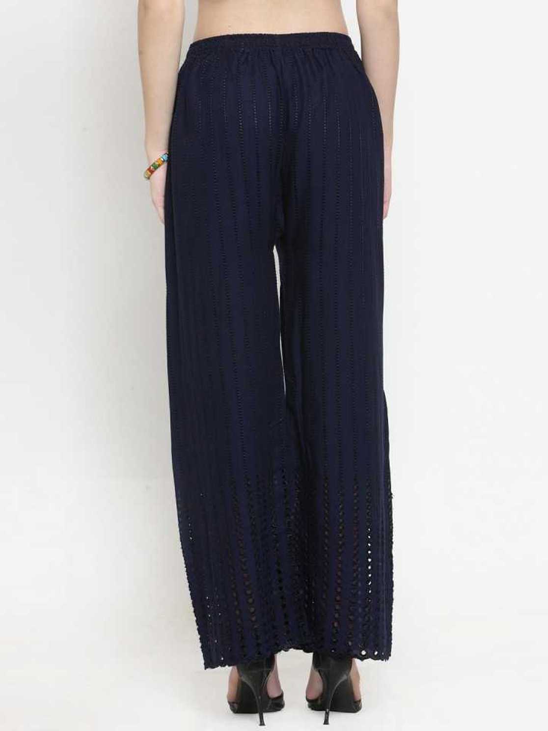 PAVONINE Navy Blue Color Goti Aari Work Rayon Fabric Palazzo For Women - Distacart