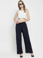 Thumbnail for PAVONINE Navy Blue Color Goti Aari Work Rayon Fabric Palazzo For Women - Distacart