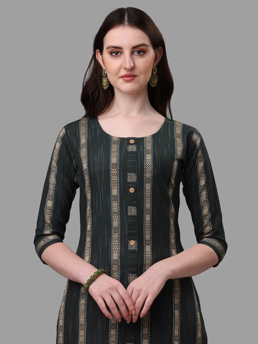 HERE&NOW Green Striped Pure Cotton Kurta With Trousers & Dupatta - Distacart