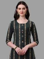 Thumbnail for HERE&NOW Green Striped Pure Cotton Kurta With Trousers & Dupatta - Distacart