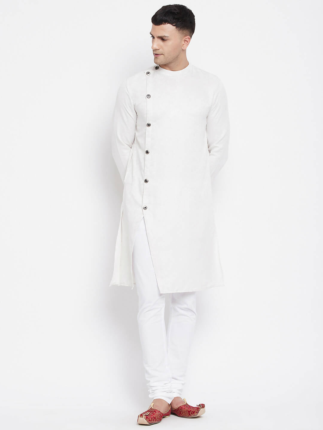 Even Apparels White Rayon Men's Sherwani Kurta With Asymetrical Cut - Distacart