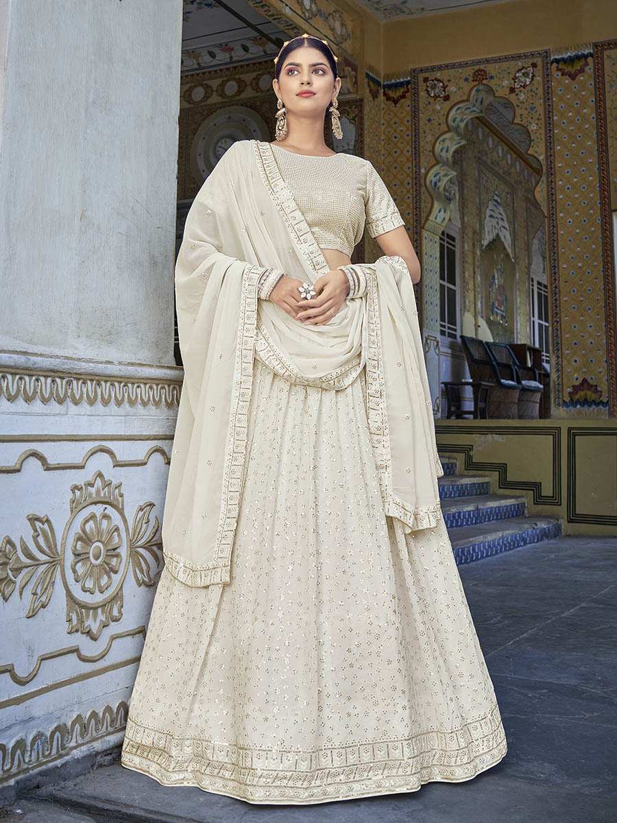 Myra Off White Georgette Embroidered Designer Lehenga Choli - Distacart