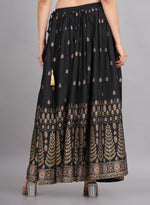 Thumbnail for House of RP Women's Black & Golden Rayon Ethnic Printed Circular Skirt - Distacart