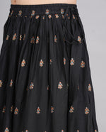 Thumbnail for House of RP Women's Black & Golden Rayon Ethnic Printed Circular Skirt - Distacart