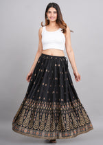 Thumbnail for House of RP Women's Black & Golden Rayon Ethnic Printed Circular Skirt - Distacart