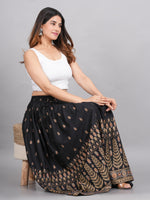 Thumbnail for House of RP Women's Black & Golden Rayon Ethnic Printed Circular Skirt - Distacart