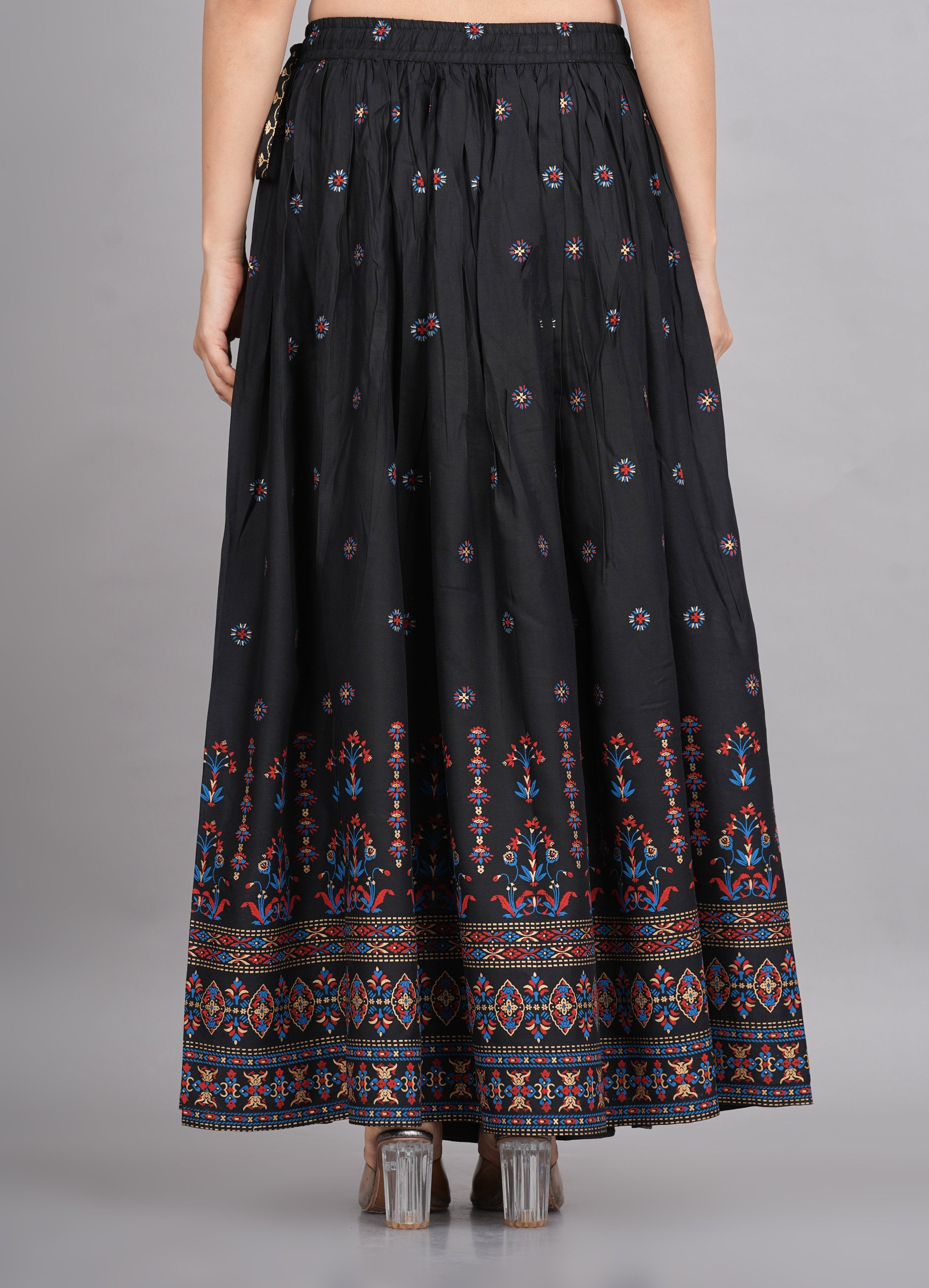 House of RP Women's Black & Pink Rayon Ethnic Printed Circular Skirt - Distacart