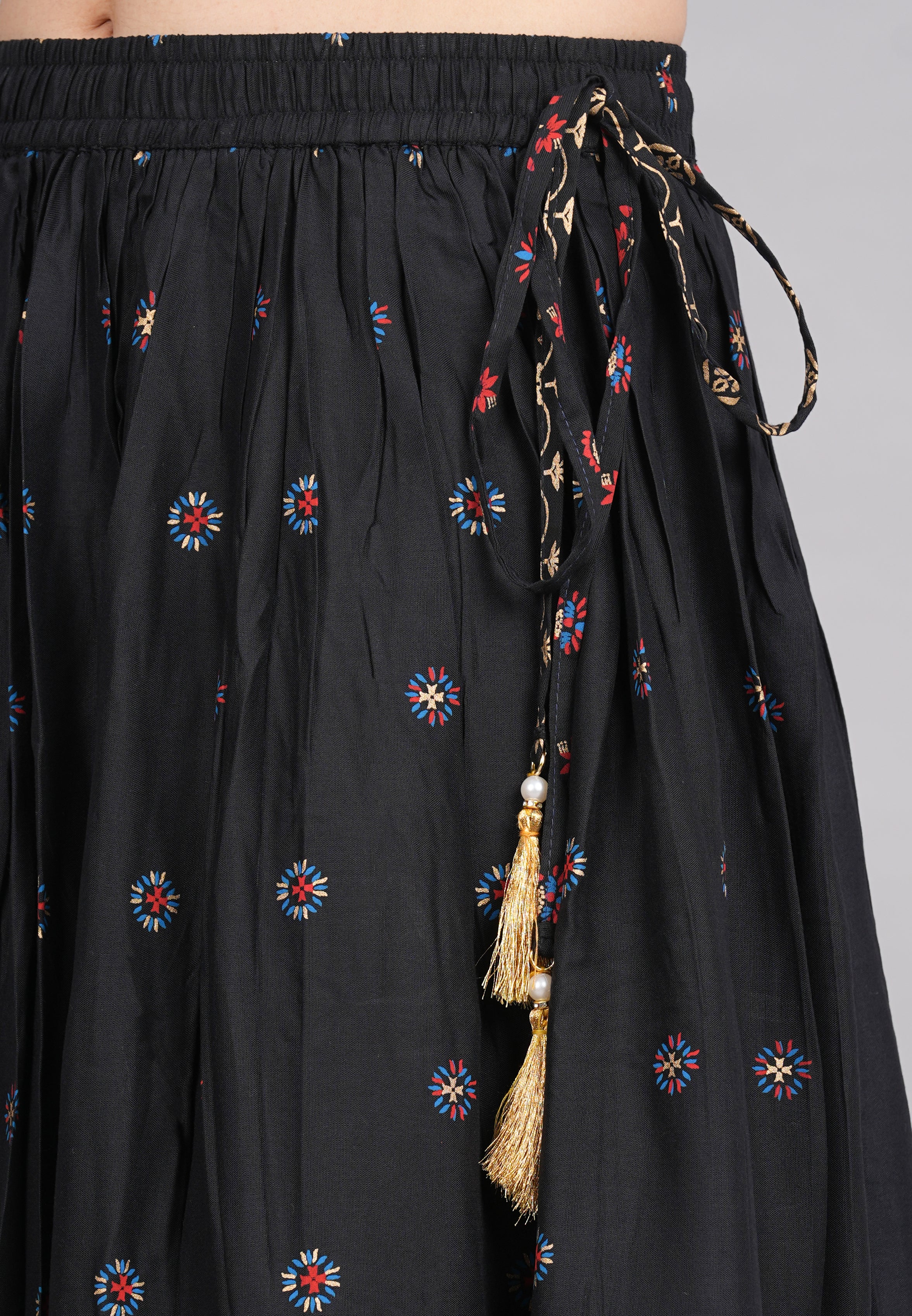 House of RP Women's Black & Pink Rayon Ethnic Printed Circular Skirt - Distacart