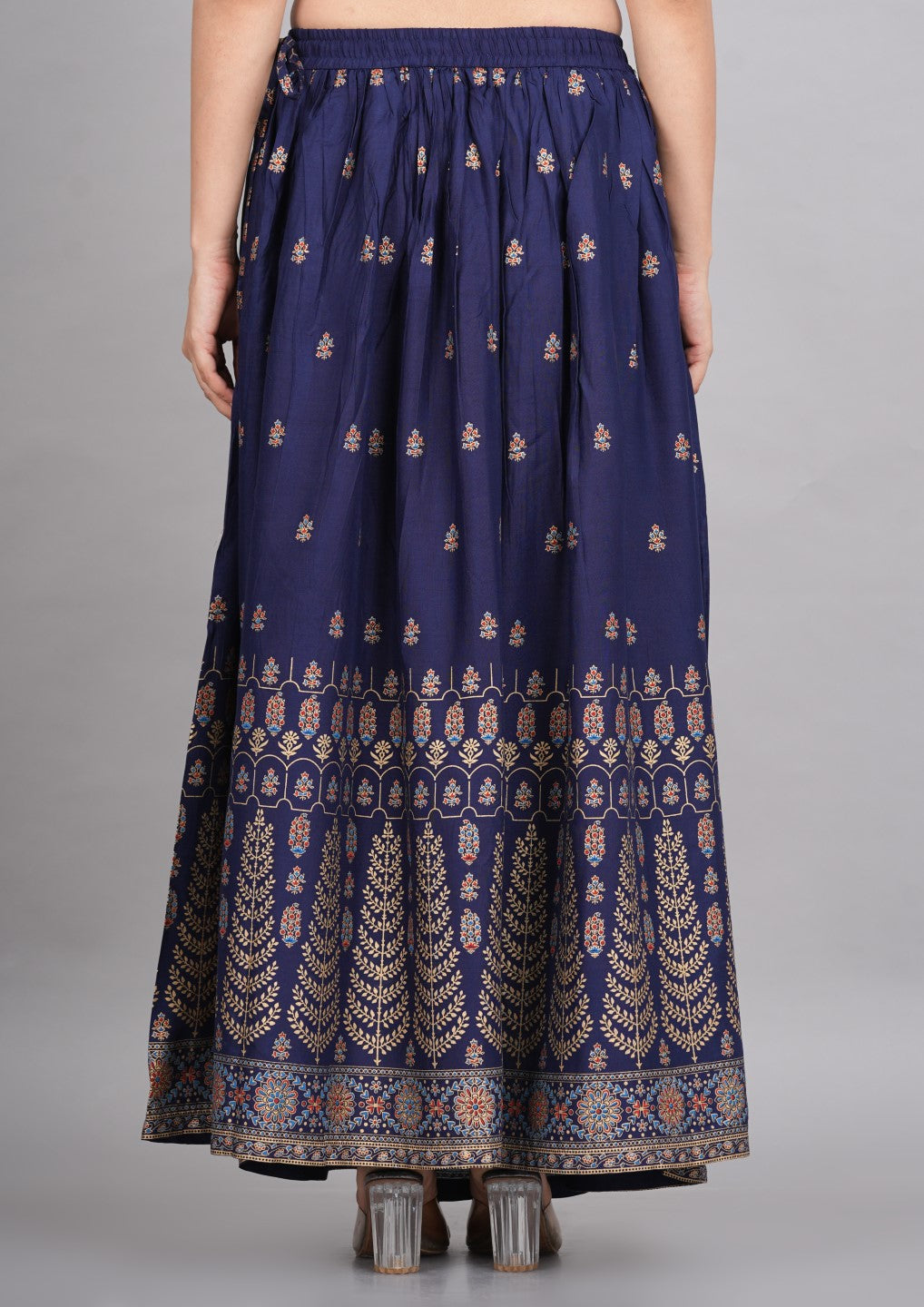 House of RP Women's Blue Rayon Ethnic Printed Circular Skirt - Distacart