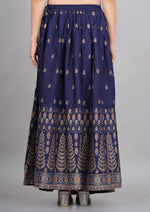 Thumbnail for House of RP Women's Blue Rayon Ethnic Printed Circular Skirt - Distacart