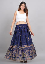 Thumbnail for House of RP Women's Blue Rayon Ethnic Printed Circular Skirt - Distacart