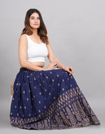 Thumbnail for House of RP Women's Blue Rayon Ethnic Printed Circular Skirt - Distacart