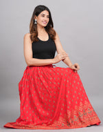 Thumbnail for House of RP Women's Red Rayon Ethnic Printed Circular Skirt - Distacart