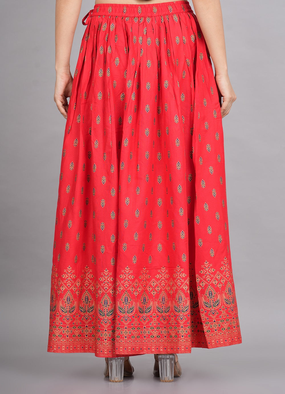 House of RP Women's Red Rayon Ethnic Printed Circular Skirt - Distacart