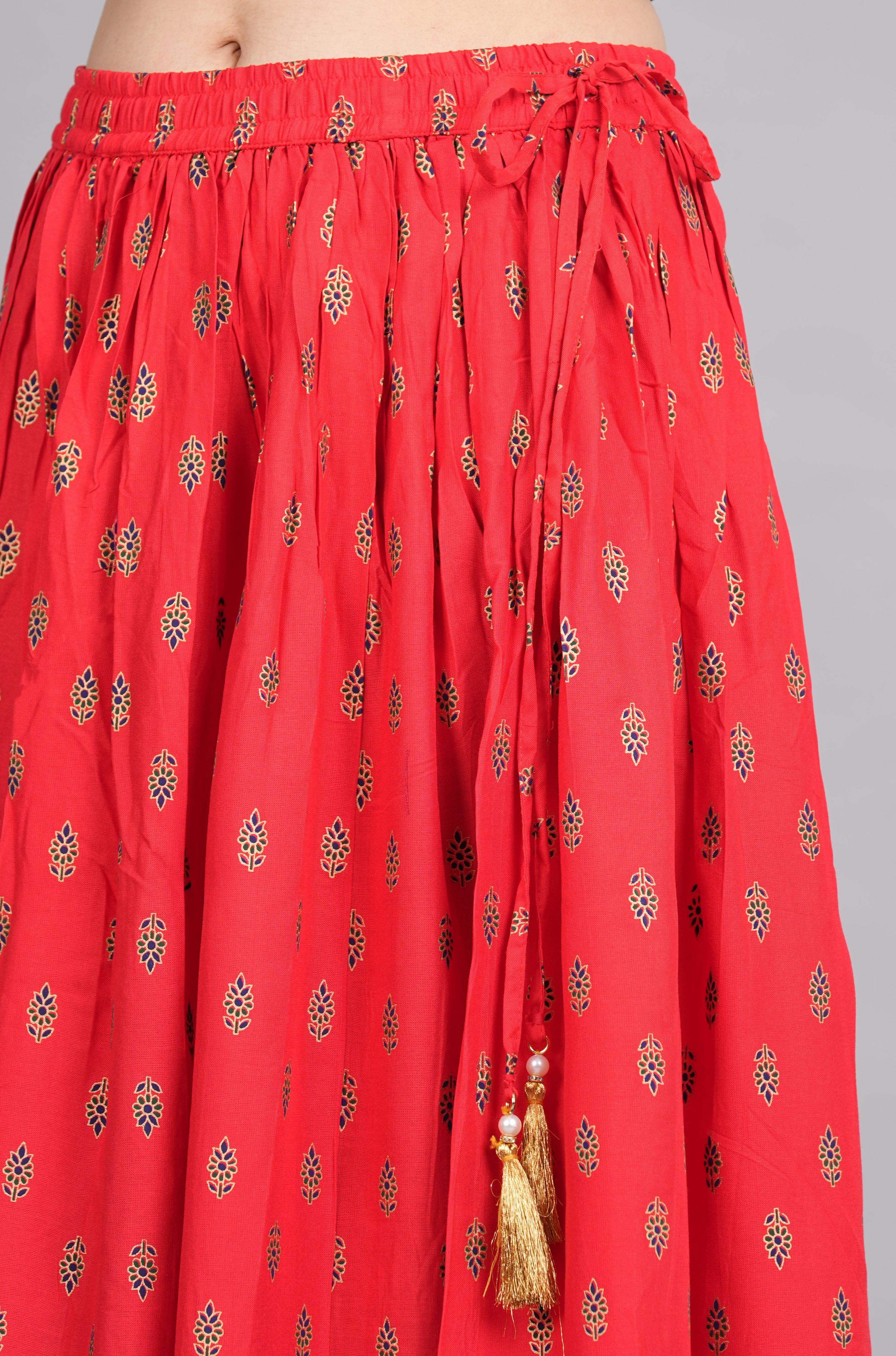 House of RP Women's Red Rayon Ethnic Printed Circular Skirt - Distacart