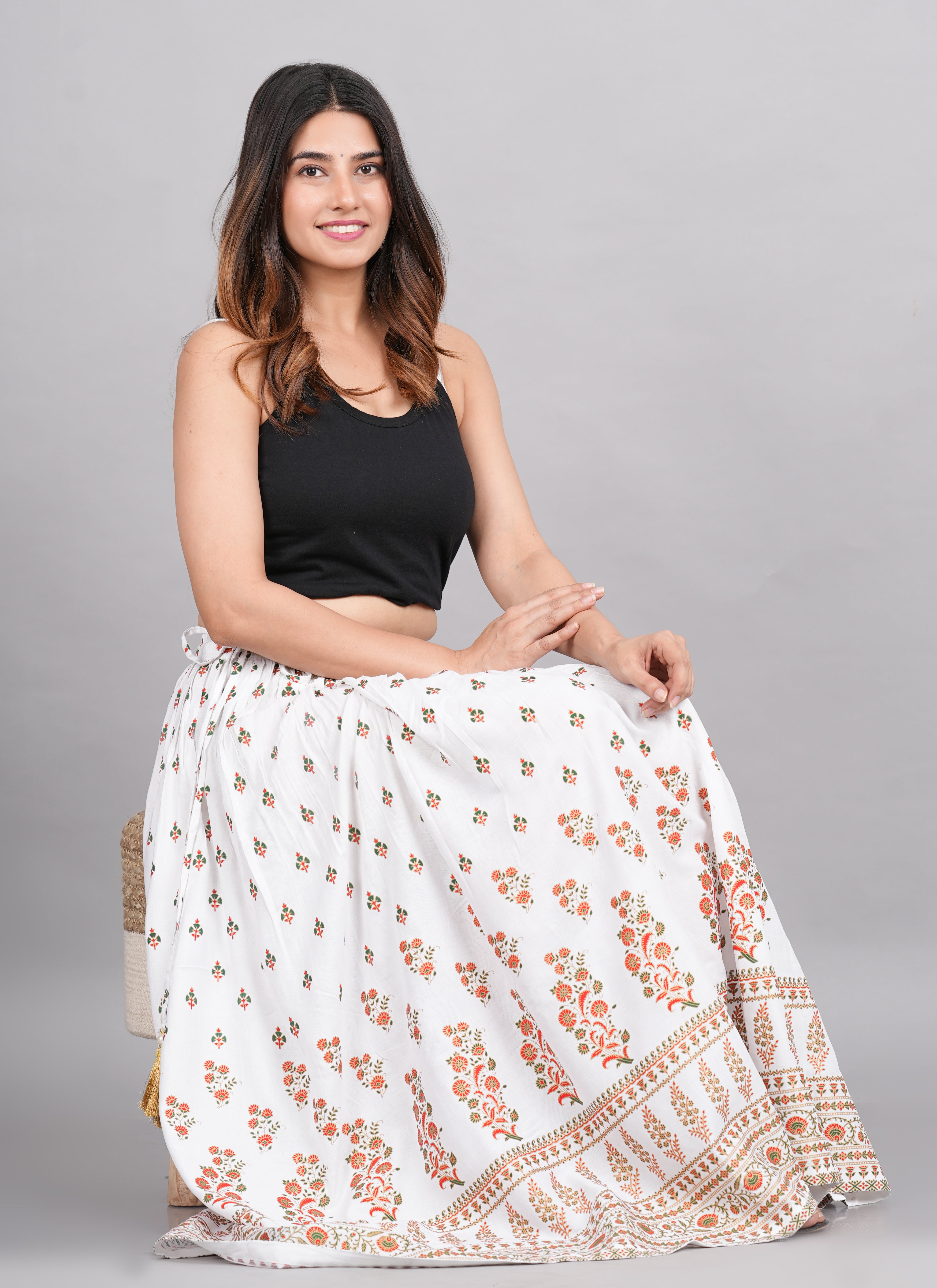 House of RP Women's White Rayon Ethnic Printed Circular Skirt - Distacart