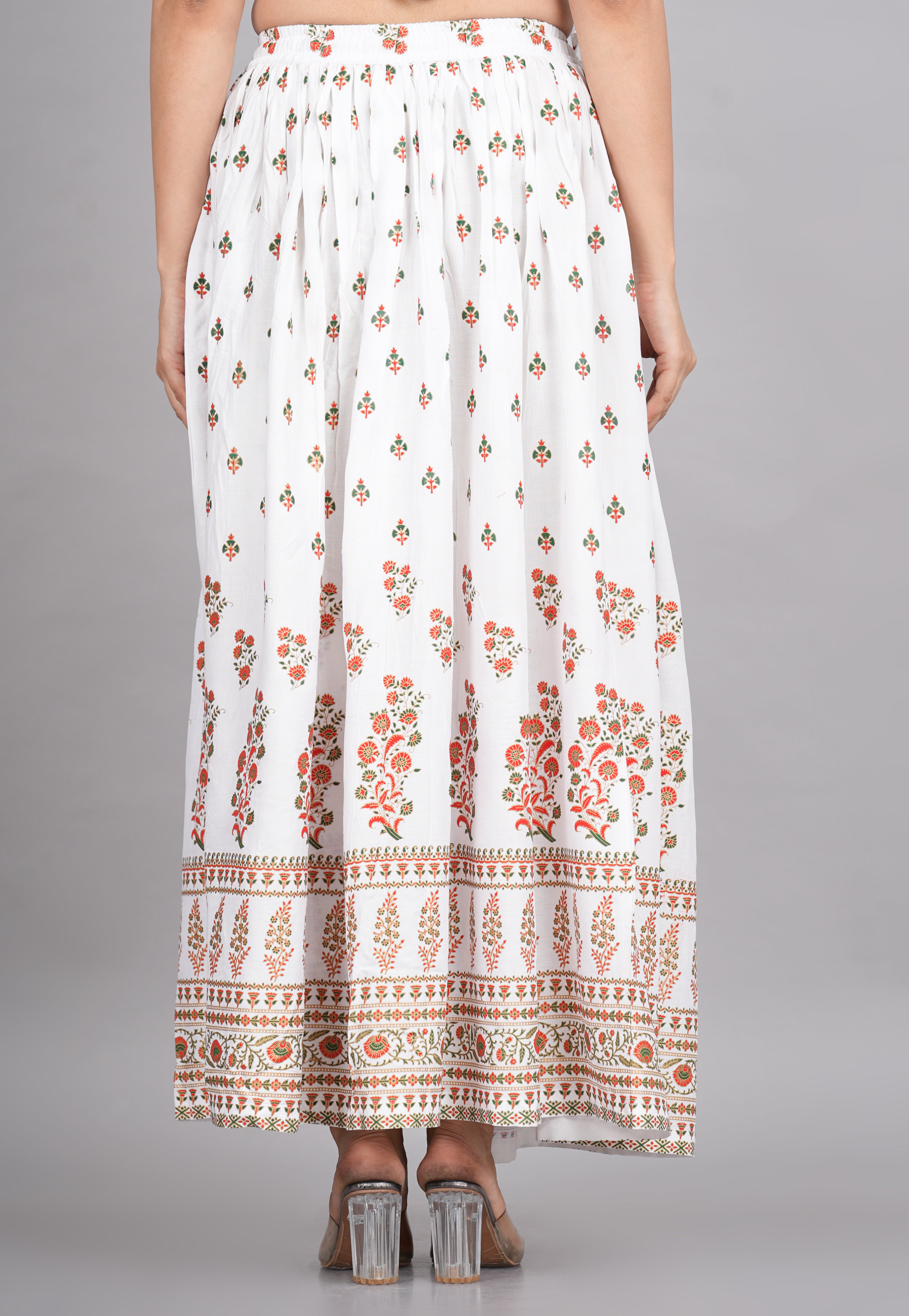 House of RP Women's White Rayon Ethnic Printed Circular Skirt - Distacart