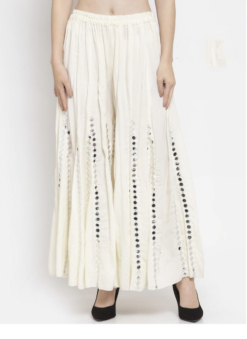 PAVONINE Cream Color Mirror Embroidery Work Sharara For Women - Distacart