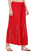 Thumbnail for PAVONINE Red Color Mirror Embroidery Work Gharara - Distacart