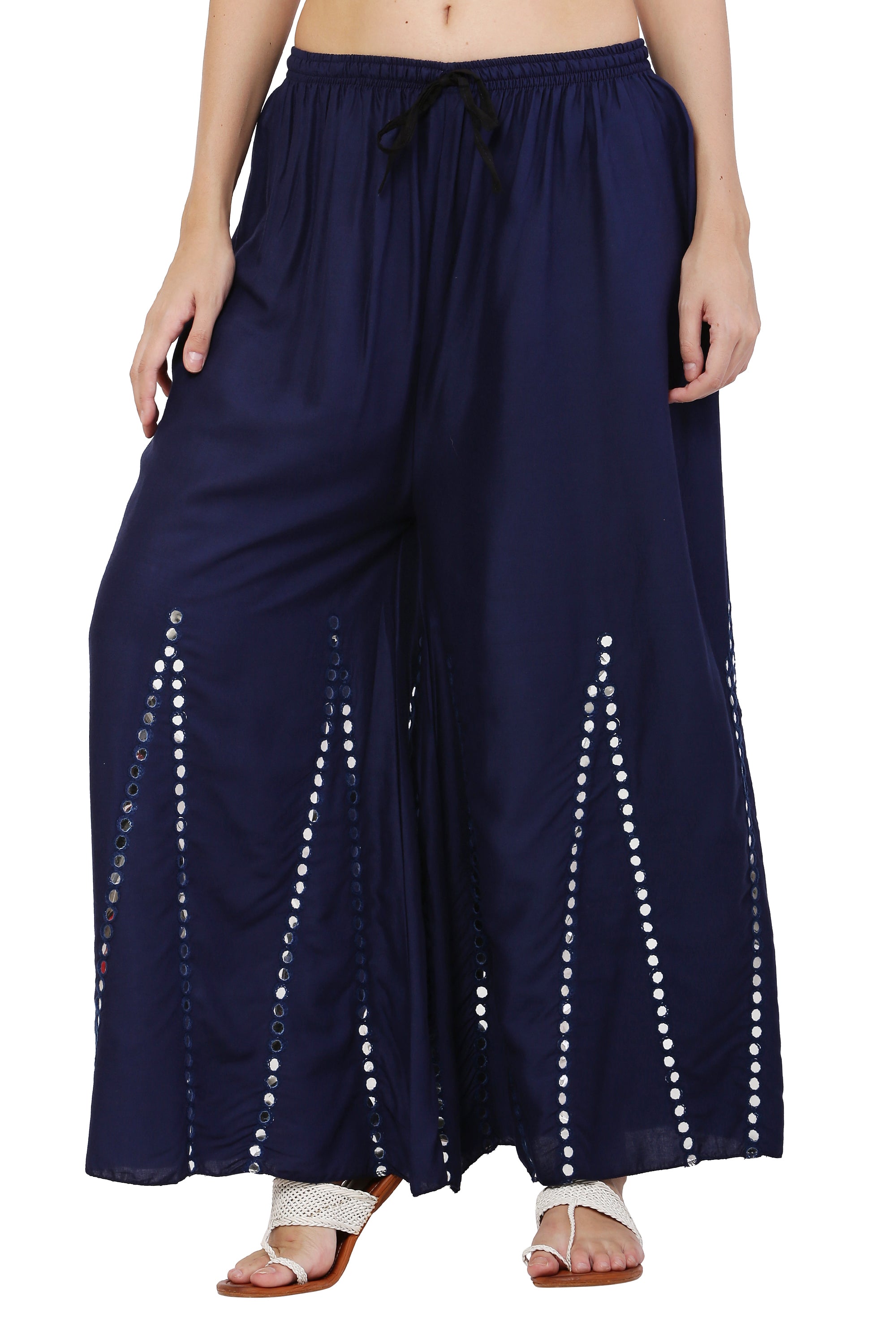PAVONINE Navy Blue Color Mirror Embroidery Work Gharara - Distacart