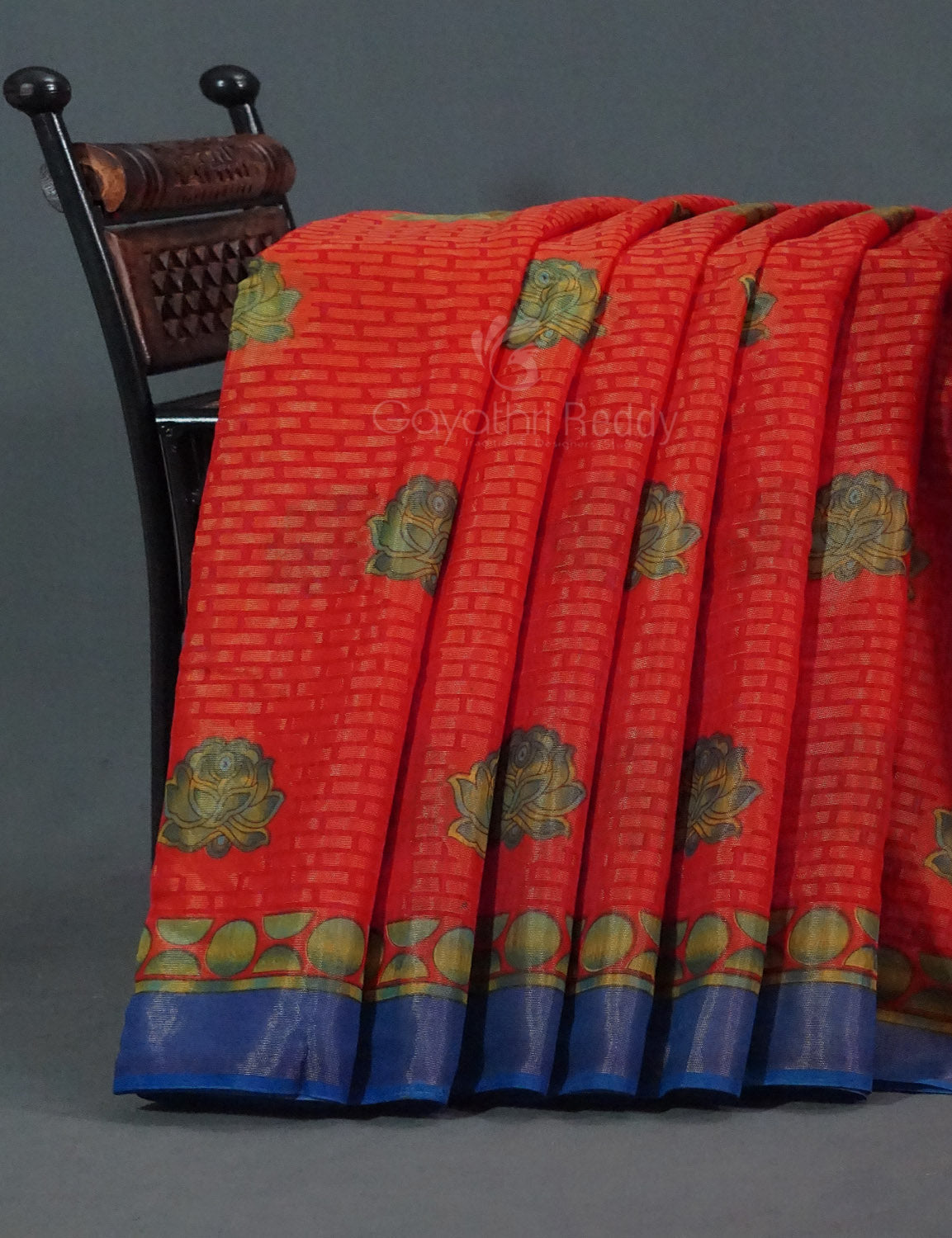 Orange Colour With Ink Blue Blouse Cotton Brasso Saree By Gayathri Reddy Designer Studio - Distacart