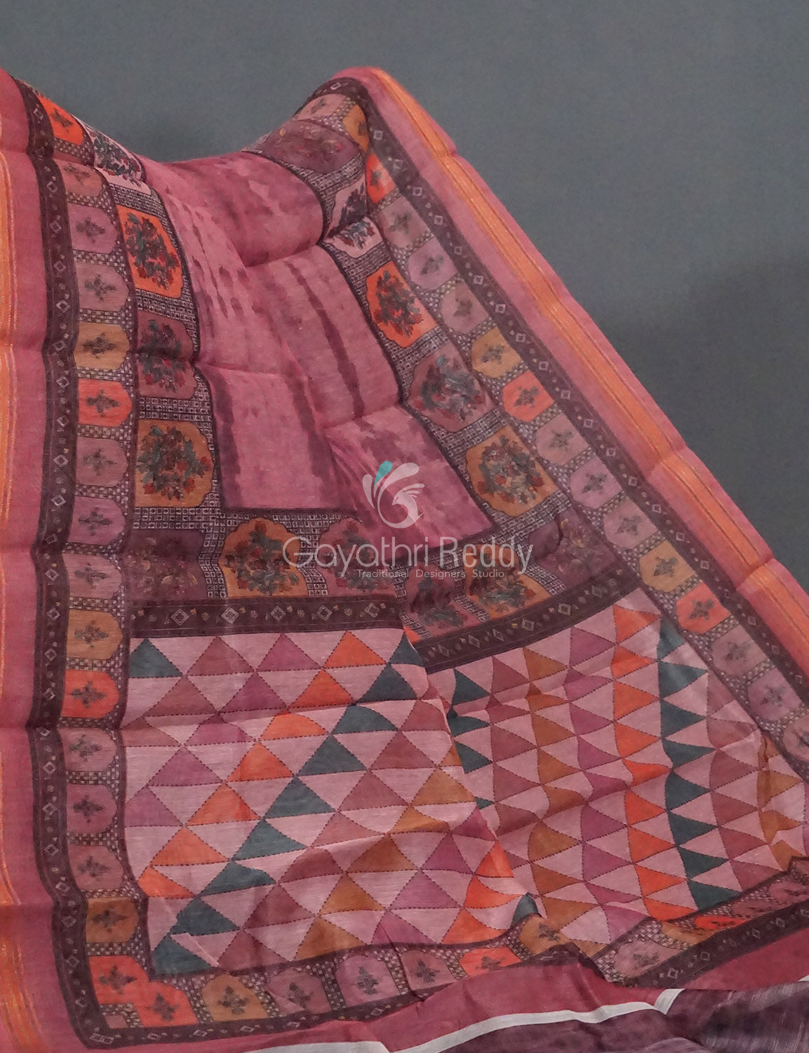 Mauve Pink Colour Geometric Print Semi Chanderi Saree By Gayathri Reddy Designer Studio - Distacart