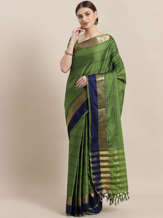 Saree Mall Green & Blue Checked Saree - Distacart