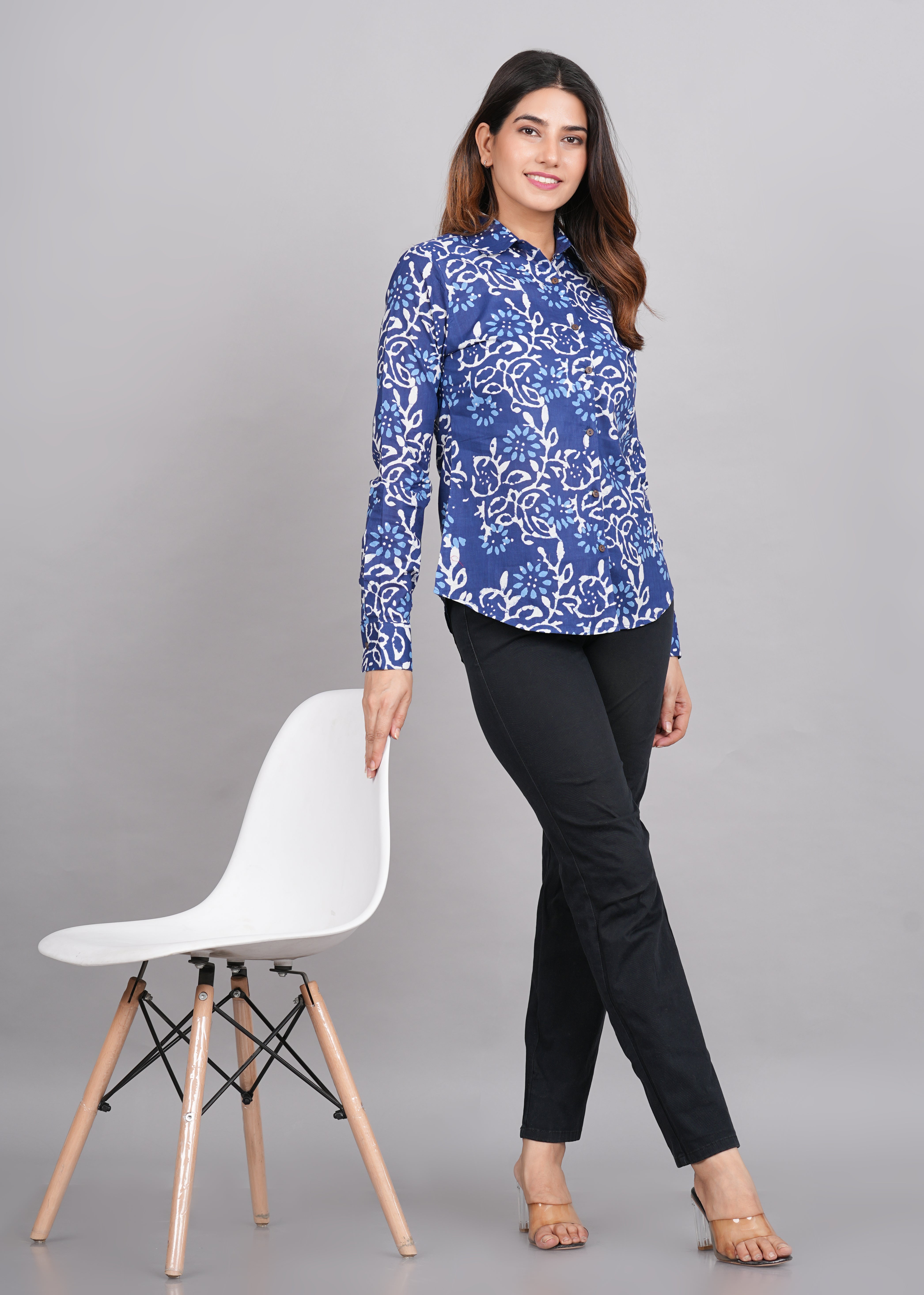 House of RP Women's Blue Cotton Floral Printed Casual Shirt - Distacart