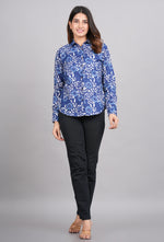 Thumbnail for House of RP Women's Blue Cotton Floral Printed Casual Shirt - Distacart
