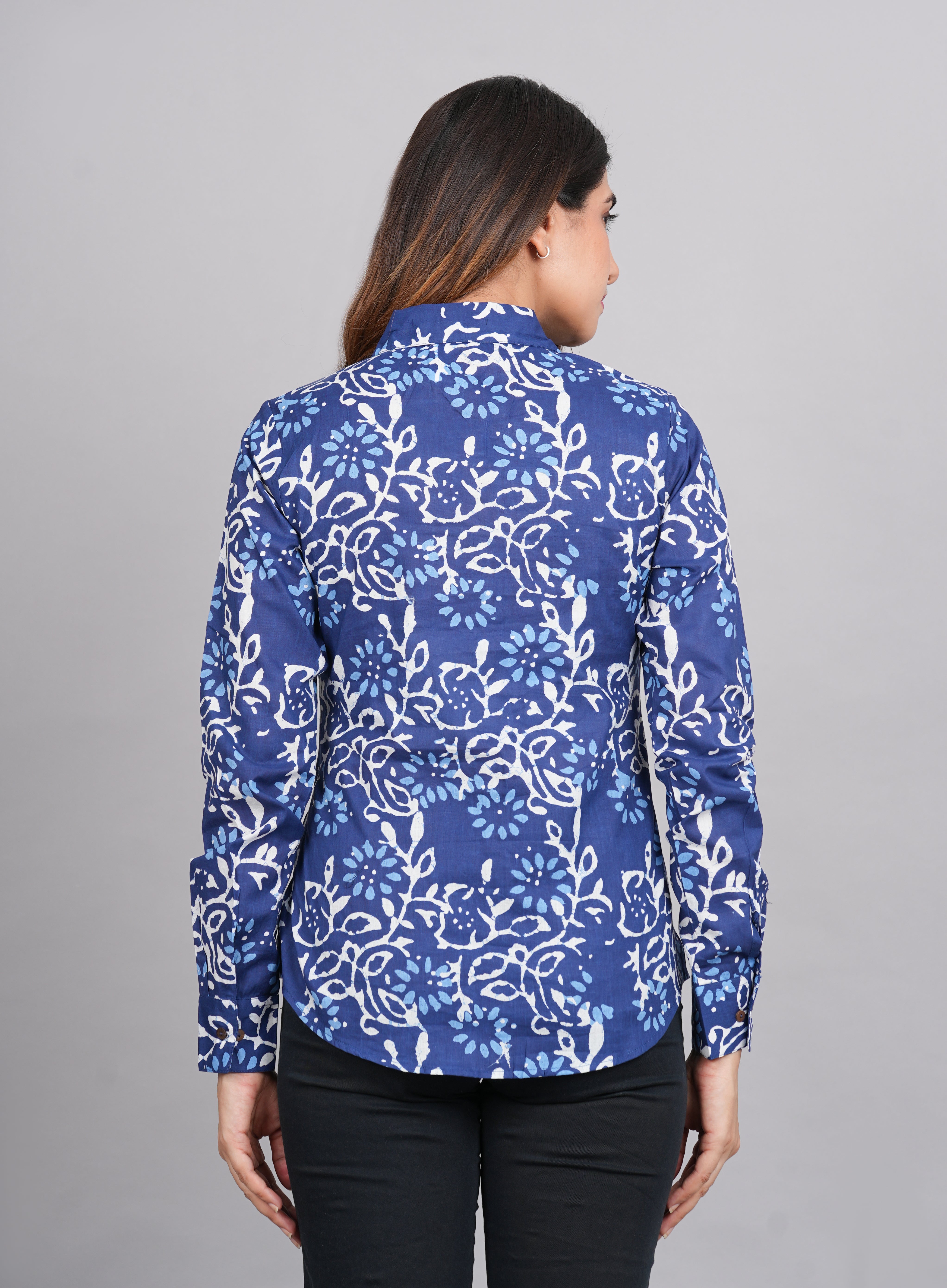 House of RP Women's Blue Cotton Floral Printed Casual Shirt - Distacart