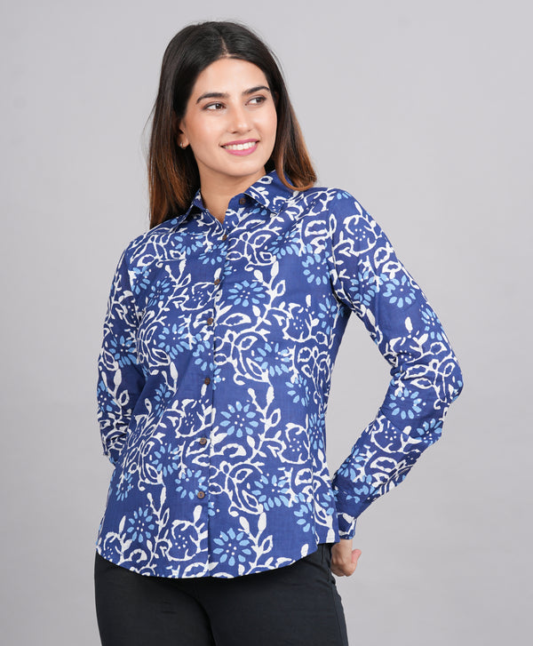 House of RP Women's Blue Cotton Floral Printed Casual Shirt - Distacart