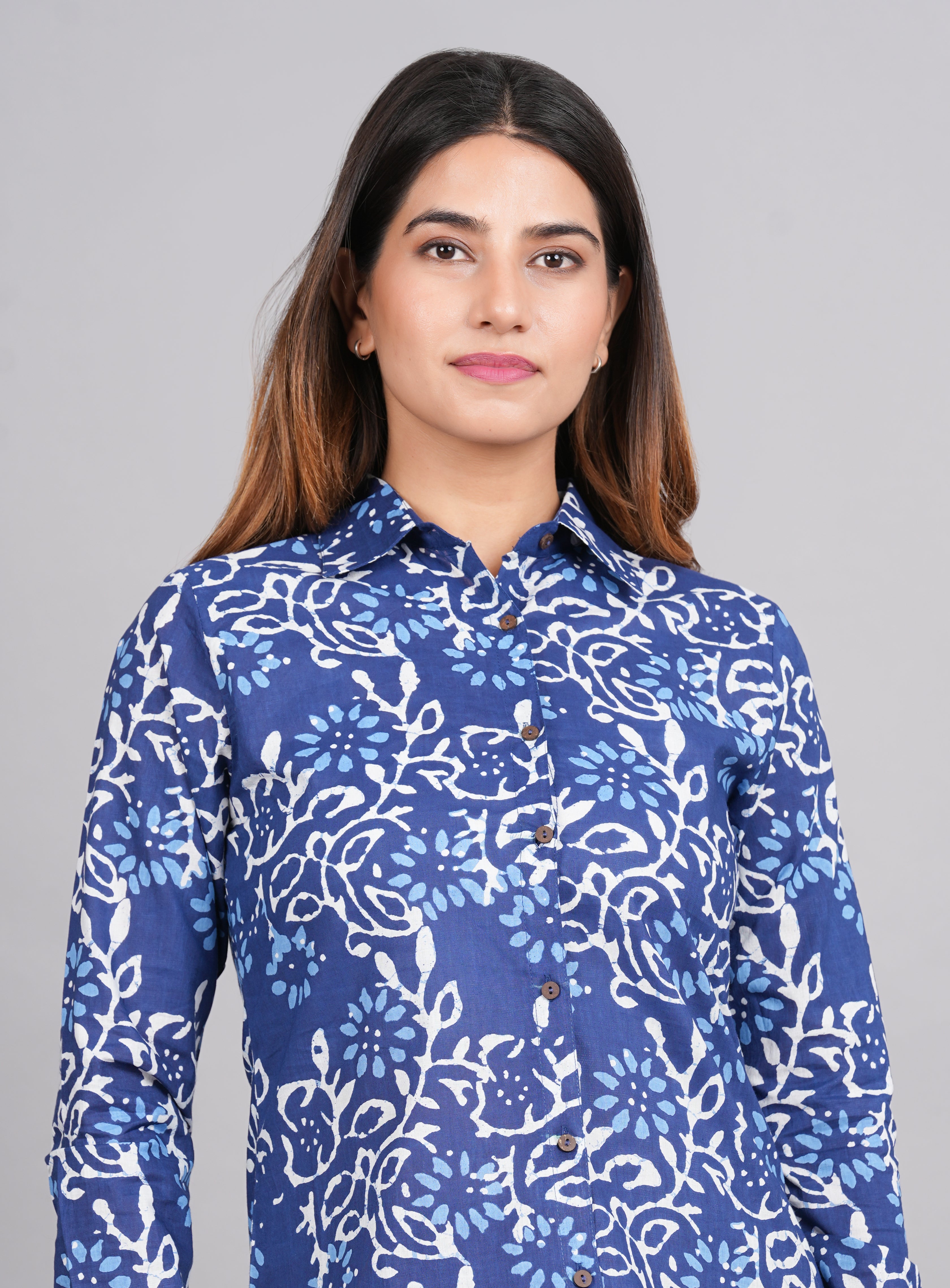 House of RP Women's Blue Cotton Floral Printed Casual Shirt - Distacart