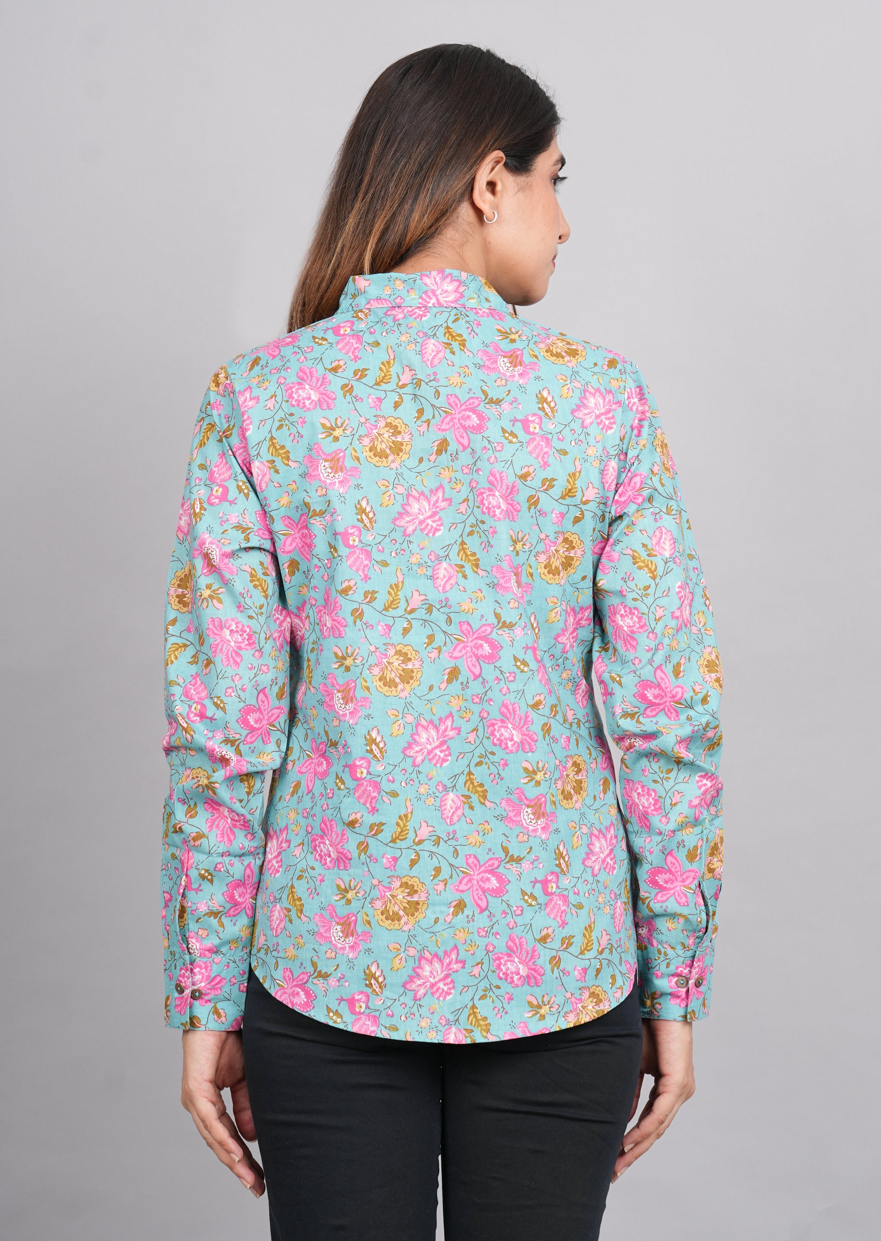House of RP Women's Green Cotton Floral Printed Casual Shirt - Distacart