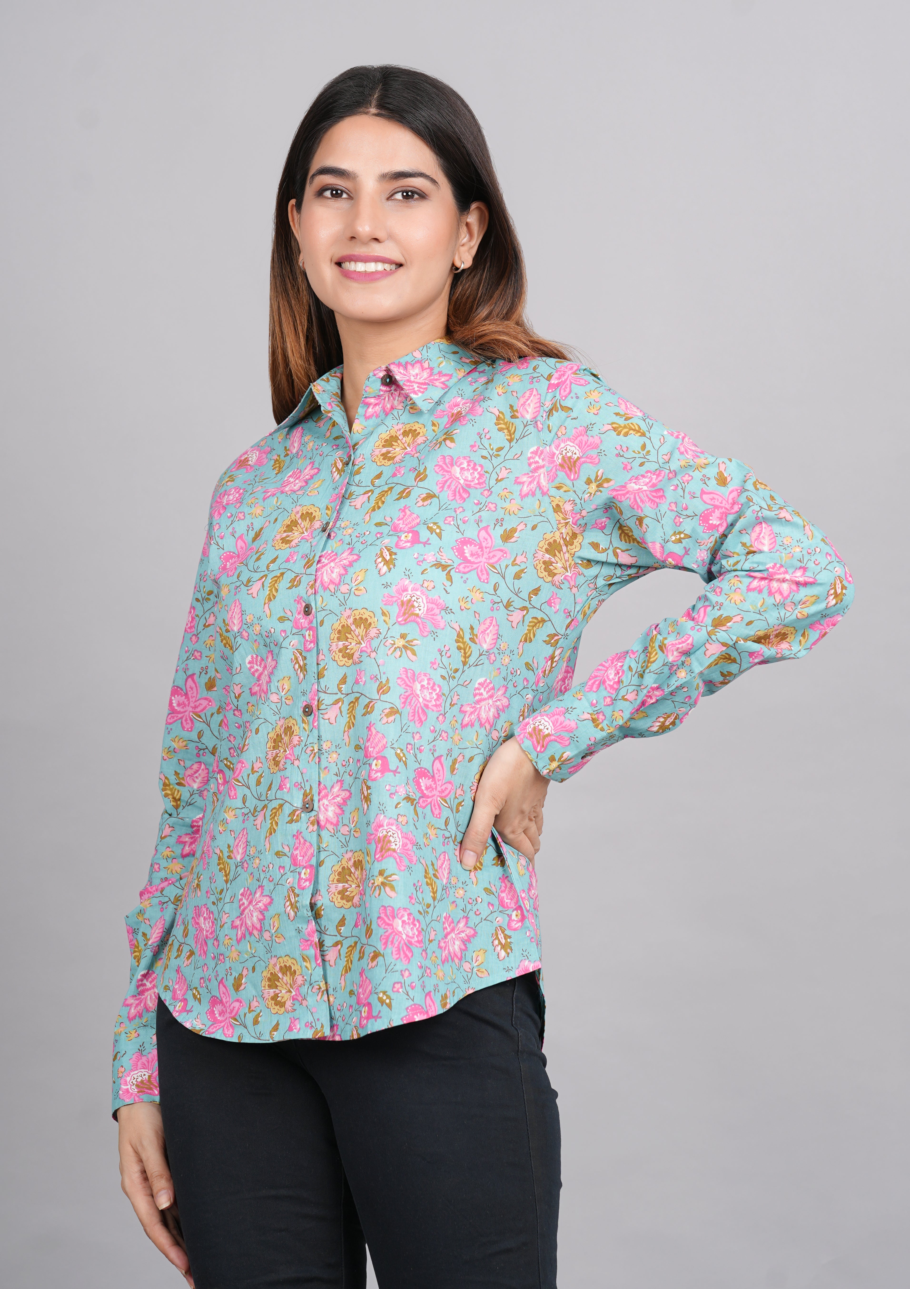 House of RP Women's Green Cotton Floral Printed Casual Shirt - Distacart