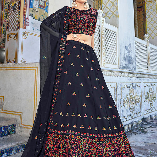 Myra Navy Blue Georgette Embroidered Designer Lehenga Choli - Distacart
