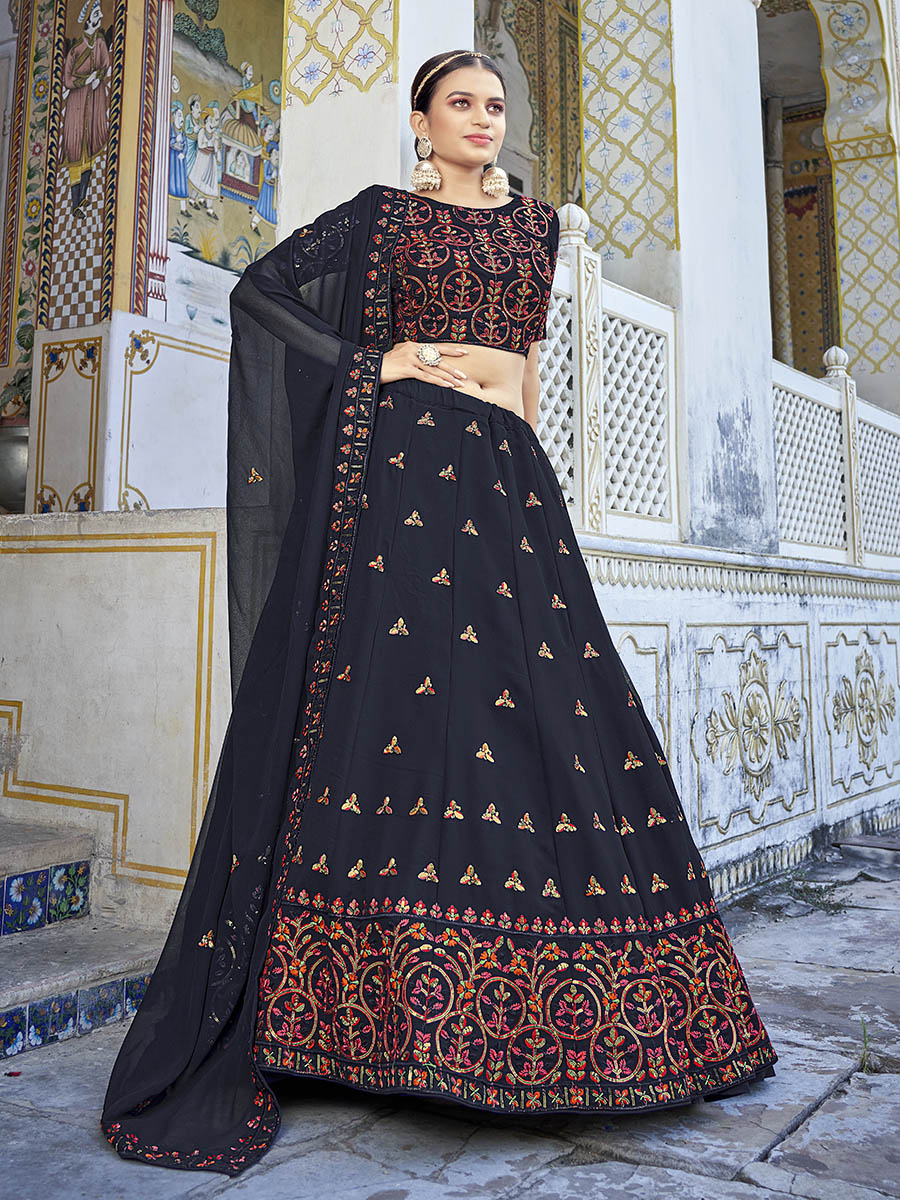 Myra Navy Blue Georgette Embroidered Designer Lehenga Choli - Distacart
