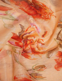 Thumbnail for Shades of Orange Colour Printed Semi Chanderi Saree By Gayathri Reddy Designer Studio - Distacart