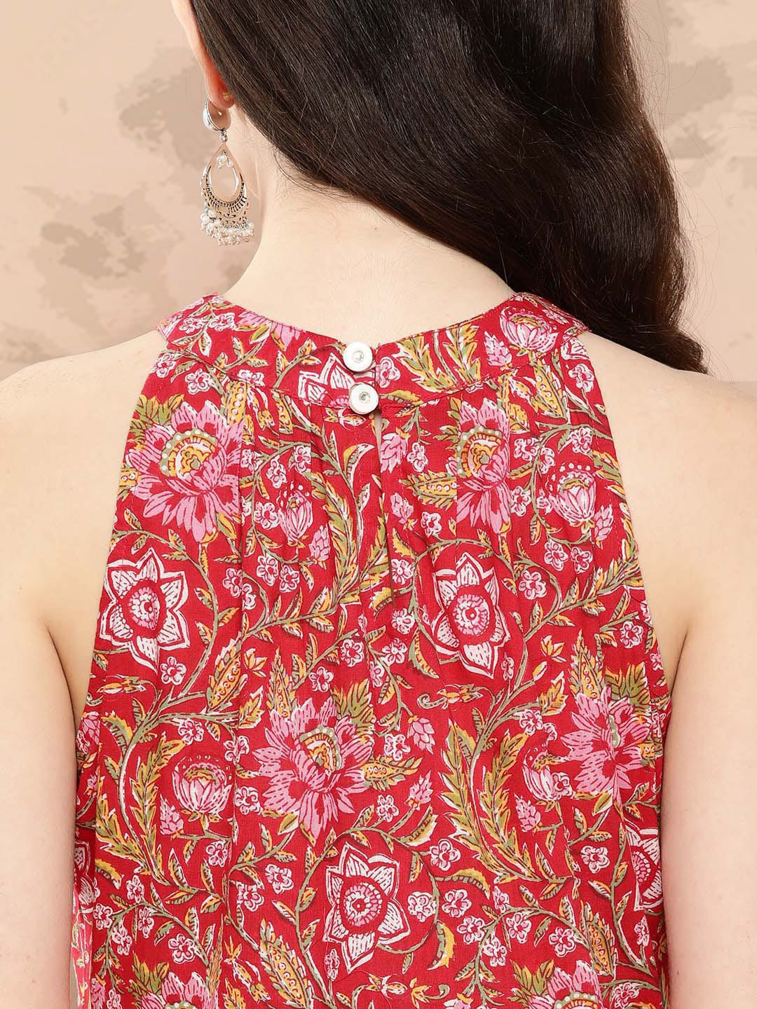 Kalini Floral Printed Halter Neck Pastels Anarkali Kurta - Distacart