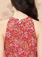 Thumbnail for Kalini Floral Printed Halter Neck Pastels Anarkali Kurta - Distacart
