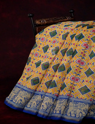 Yellow Colour All Over Print Semi Chanderi Saree By Gayathri Reddy Designer Studio - Distacart