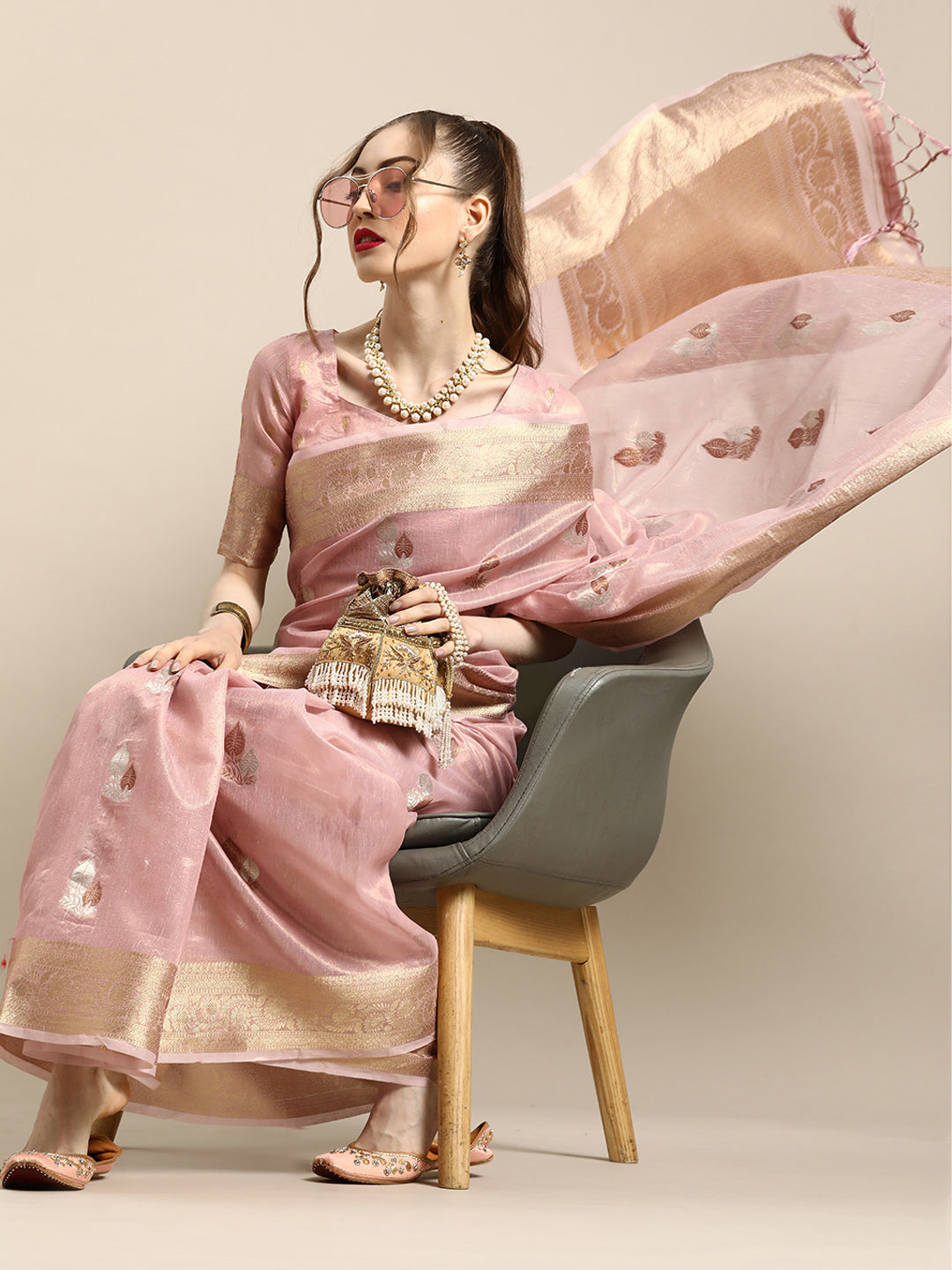 Saree Mall Ethnic Motifs Silk Blend with Woven Design Border Saree - Distacart